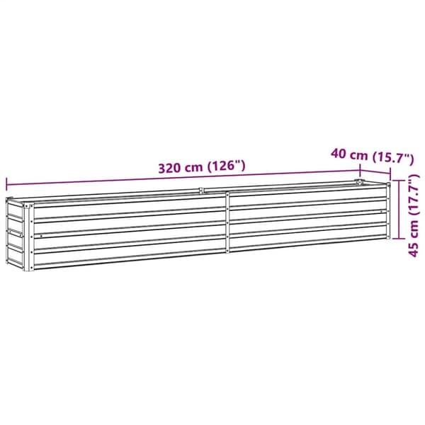 vidaXL forhøjet plantekasse 320x40x45 cm galvaniseret stål grøn