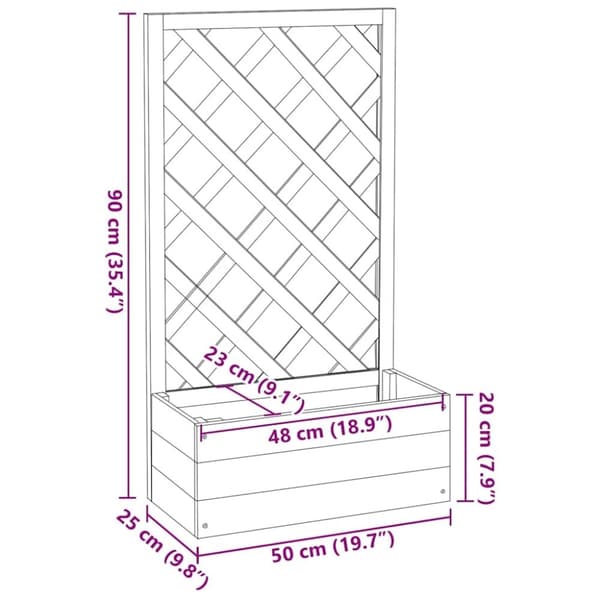 vidaXL Blomsterkasse med espalier grå 50x25x90 cm heltre gran