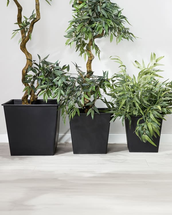 Altakasteluruukku musta synteettinen materiaali 42 x 42 x 38 cm neliö 3 kpl setti sisälle ulos
