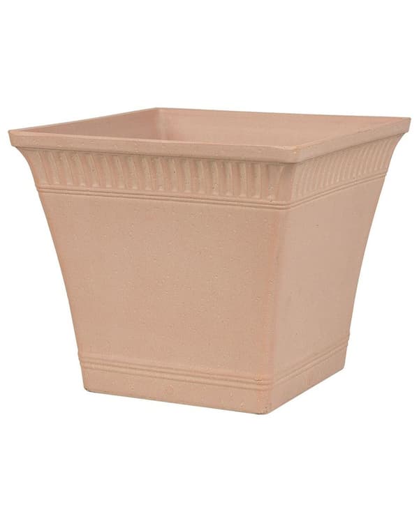 Plantekrukke Lyserød Stenblanding Polyresin 34 x 34 x 30 cm Firkantet Urtepotteskjuler Frost UV Bestandig Afløbshuller til Terrasse Udendørs