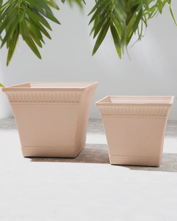 Plantekrukke Lyserød Stenblanding Polyresin 34 x 34 x 30 cm Firkantet Urtepotteskjuler Frost UV Bestandig Afløbshuller til Terrasse Udendørs