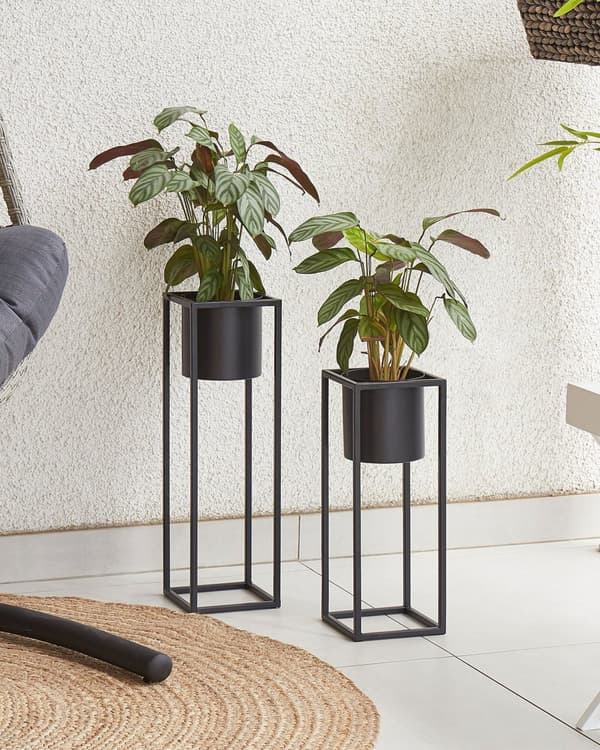 Plantestativ Sort jern 15 x 15 x 50 cm Indendørs- og Udendørsbrug Urtepotte rektangulær UV-resistent Moderne Industriel Stående Plantekasse