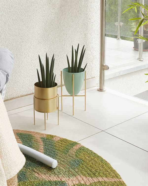 Plantestativ Grøn med guldjern 16 x 16 x 31 cm Indendørs Udendørs Urtepotte UV-resistent Moderne Industriel Stående Plantekasse Dekoration