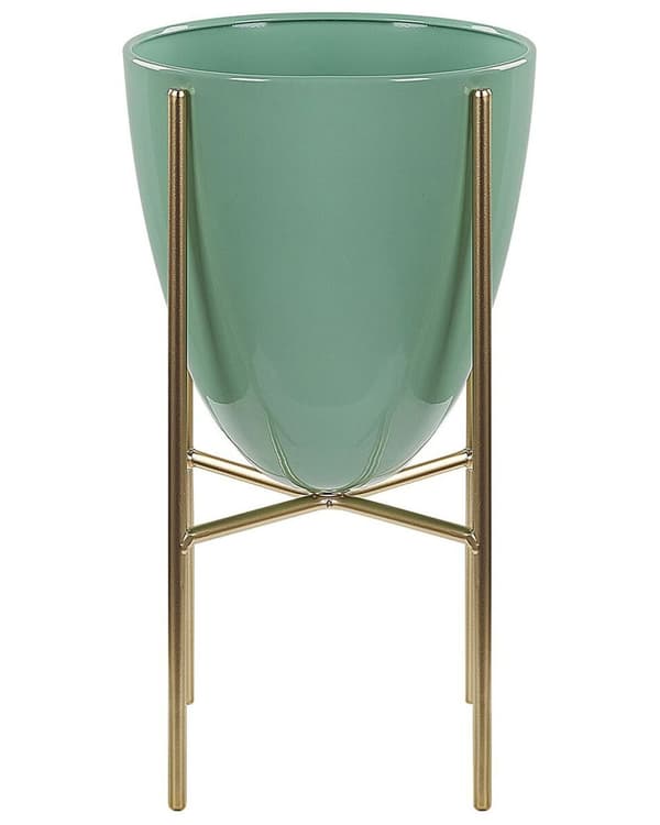 Växtställ Grön med Guld Järn 16 x 16 x 31 cm Inomhus Utomhus Metallblomkruka UV-beständig Modern Industriell Stående