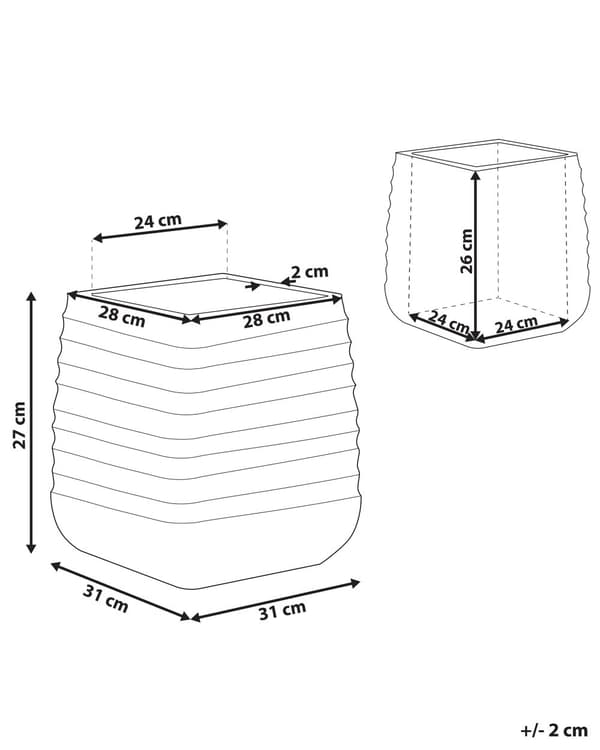 Plantepotte Hvid Polyresin 28 x 28 x 27 cm Firkantet med Detaljerede Riller til både Udendørs- og Indendørsbrug UV-modstandsdygtig