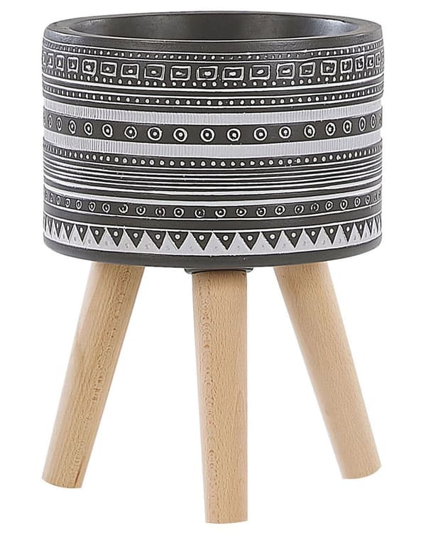 Kukkaruukku harmaa 25 x 18 cm kolme jalkaa geometriset kuviot boho tyyli