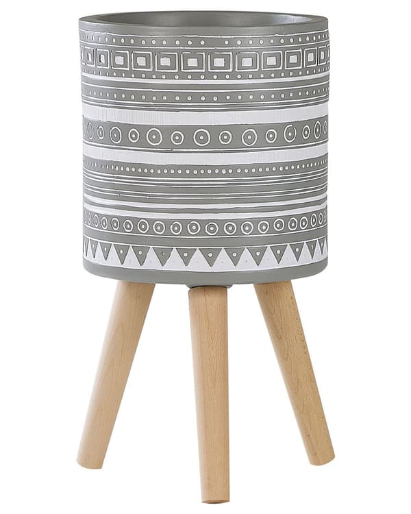 Kukkaruukku vaaleanharmaa 30 x 31 cm kolme jalkaa geometriset kuviot boho tyyli
