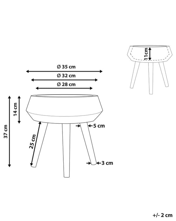 Plantekrukke Grå Magnesium Lyst Bøgetræ 35 x 35 x 14 cm Stor Rund Urtepotteskjuler på Ben Håndmalet Afrika Stil Tilbehør Indendørs Dekoration