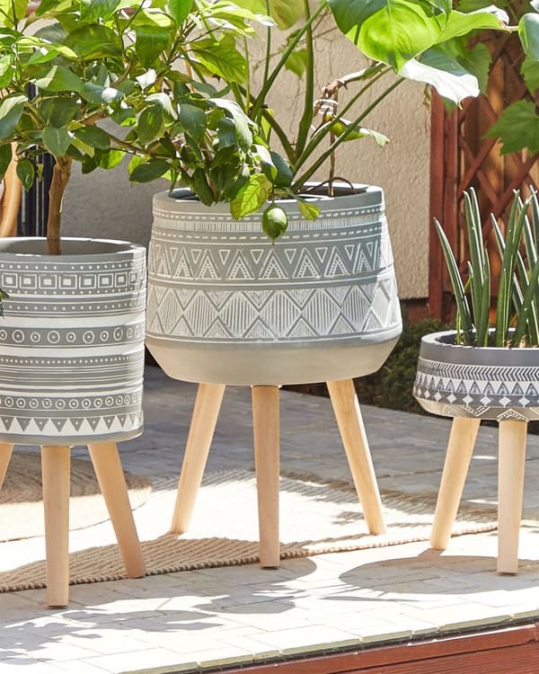 Växtställ Ljusgrå Magnesium Rund Massivträ Bas Boho Hög Kruka