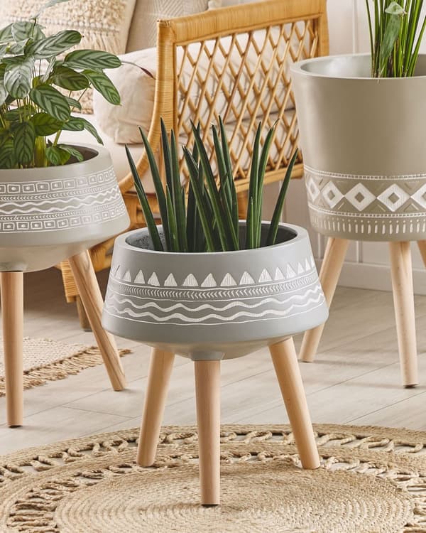 Växtställ Ljusgrå Magnesium 42 x 42 x 26 cm Rund Massivt trä Modern Boho Kruka