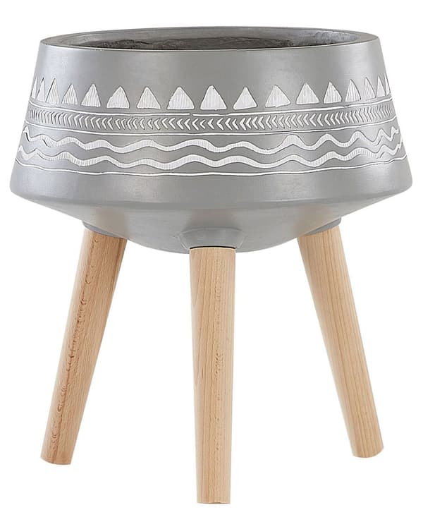 Växtställ Ljusgrå Magnesium 42 x 42 x 26 cm Rund Massivt trä Modern Boho Kruka