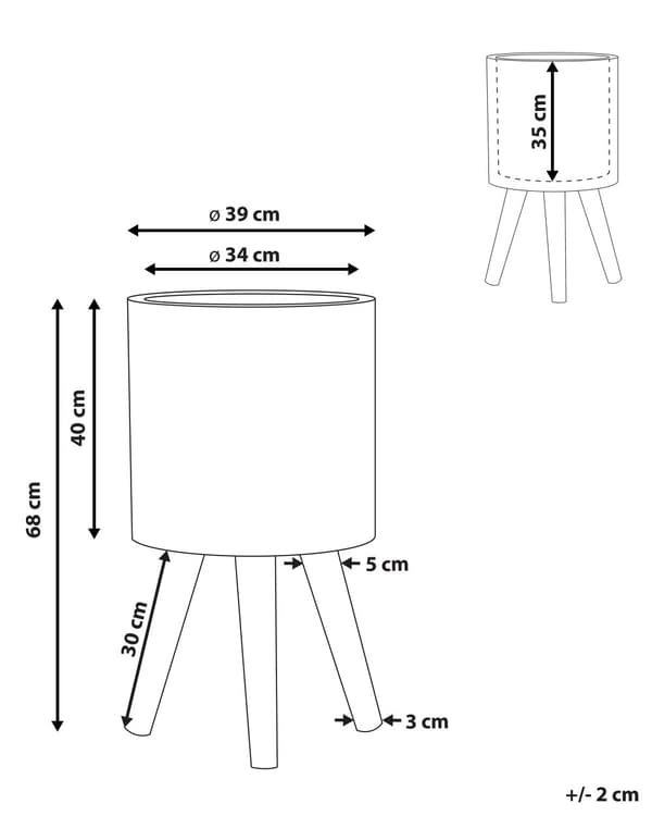 Blomkruka Grå Magnesium ⌀ 34 cm med vitt handmålat mönster och 3 ben i bokträ Rund Boho-kruka för inomhus och utomhusbruk