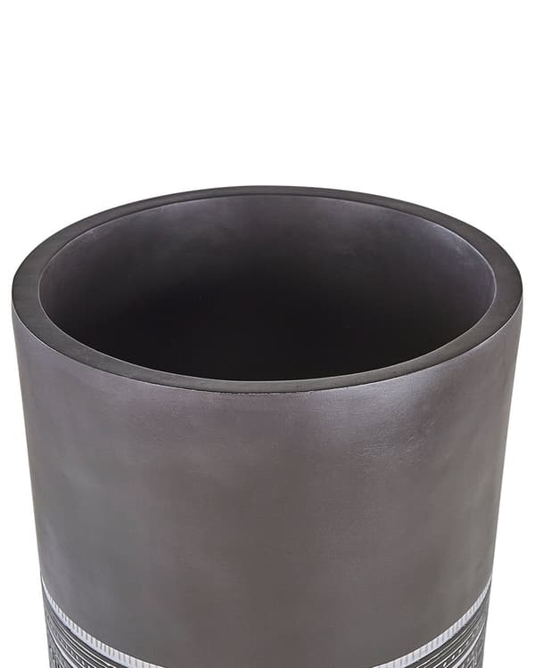 Blomkruka Grå Magnesium ⌀ 34 cm med vitt handmålat mönster och 3 ben i bokträ Rund Boho-kruka för inomhus och utomhusbruk