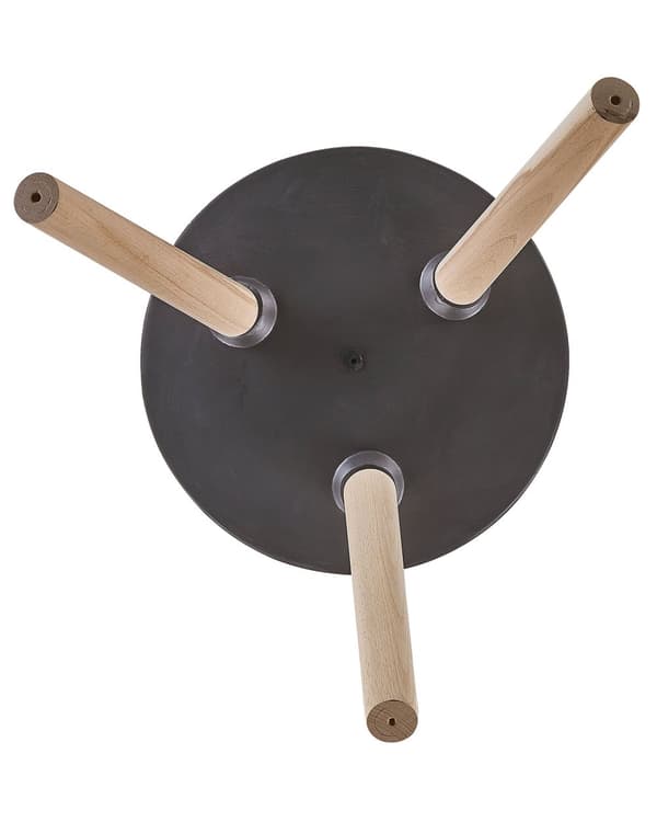 Blomkruka Grå Magnesium ⌀ 34 cm med vitt handmålat mönster och 3 ben i bokträ Rund Boho-kruka för inomhus och utomhusbruk
