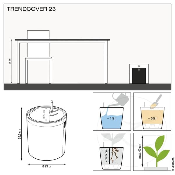 LECHUZA plantekrukke TRENDCOVER 23 Cork ALL-IN-ONE mørk naturfarve