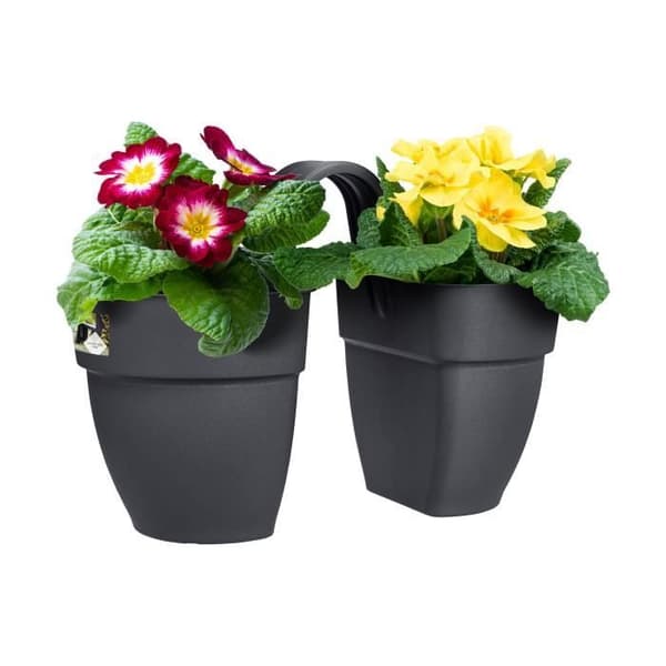 ELHO - Blomkruka - Vibia Campana Flower Twin 21 - Antracit - Utebalkong - L 38,4 x B 20,5 x H 26,5 cm
