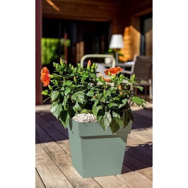 EDA PLASTIQUE - Toscana fyrkantig blomkruka - 32 x 32 x H 32 cm - 22 L - Lagergrön