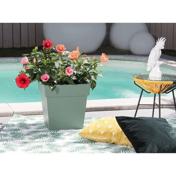 EDA PLASTIQUE - Toscana fyrkantig blomkruka - 32 x 32 x H 32 cm - 22 L - Lagergrön