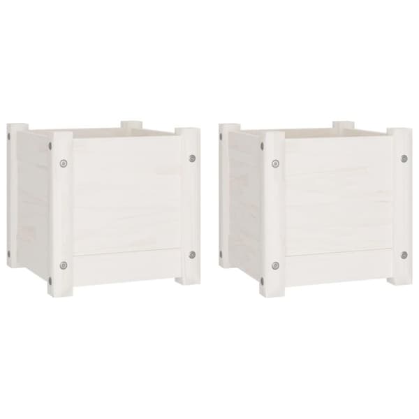vidaXL Plantekasser 2 stk hvit 31x31x31 cm heltre furu
