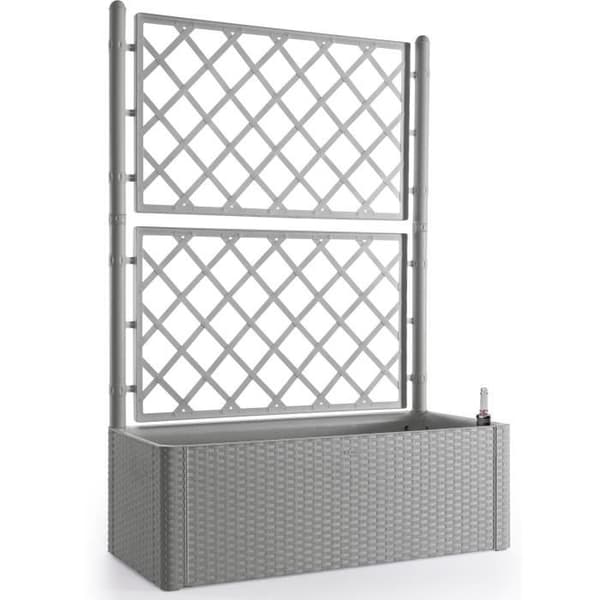 STEFANPLAST - Deluxe blomlåda - rektangulär med stengrå spaljé - 100x43xh142cm
