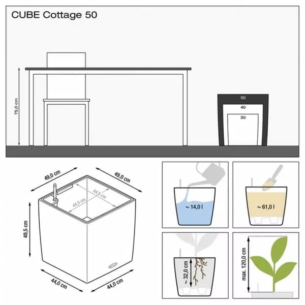 LECHUZA plantekrukke CUBE Cottage 50 ALL-IN-ONE mokkafarvet