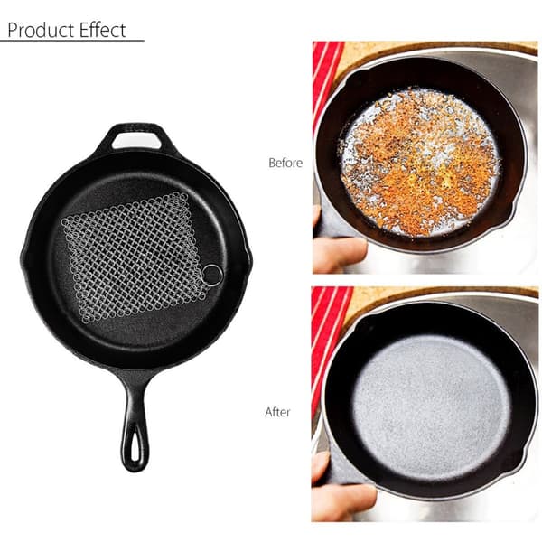 4 x 4 tommer rustfrit stål Støbejern Pan Cleaner Chainmail Scrubber Ring Køkken rengøringsværktøj
