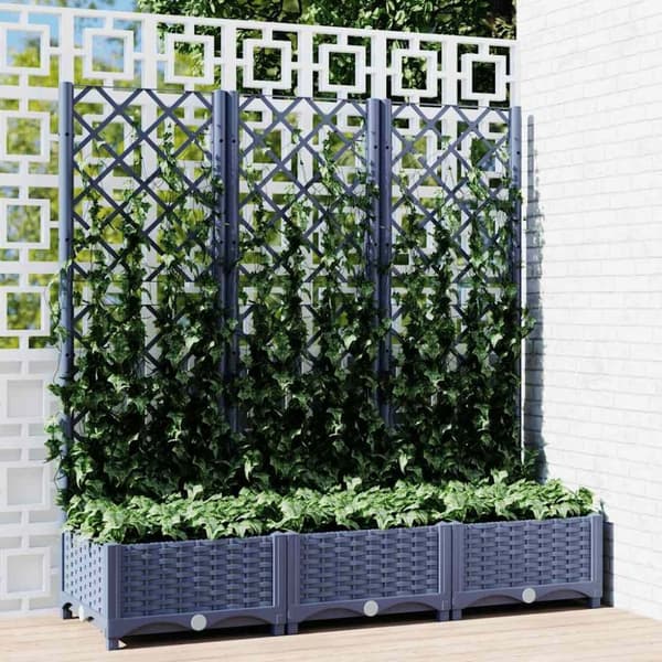 vidaXL Plantekasse med espalier blågrå 120x40x121,5 cm PP