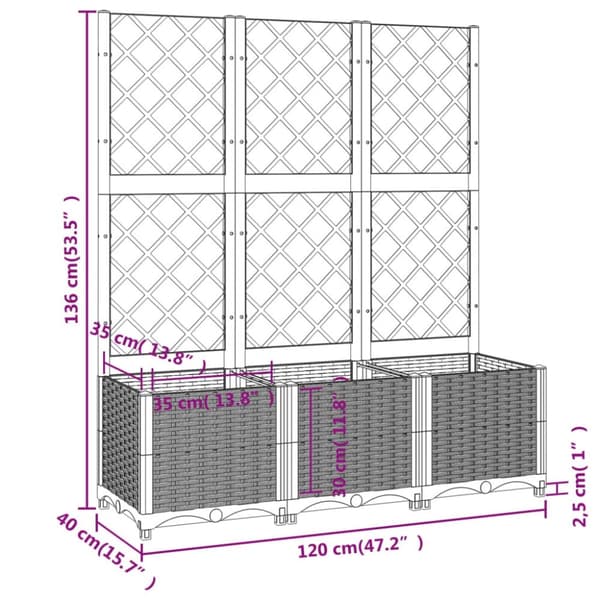 vidaXL plantekasse med espalier 120x40x136 cm PP brun