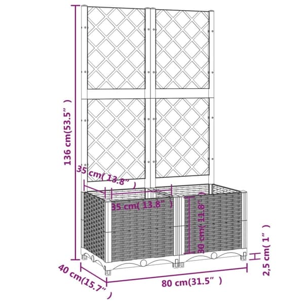 vidaXL plantekasse med espalier 80x40x136 cm PP mørkegrå