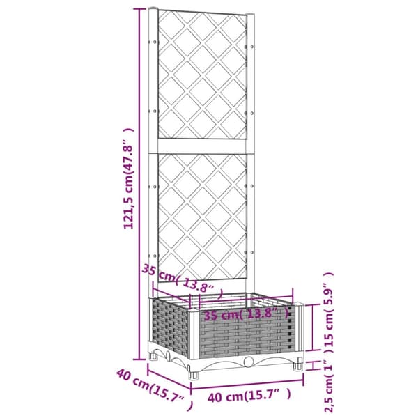 vidaXL Plantekasse med espalier brun 40x40x121,5 cm PP