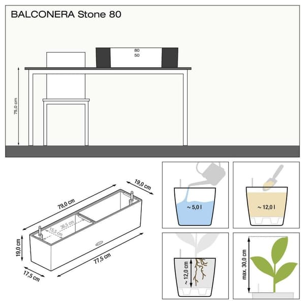 Självvattnande Blomlåda Balconera Stone 80cm grafitsvart