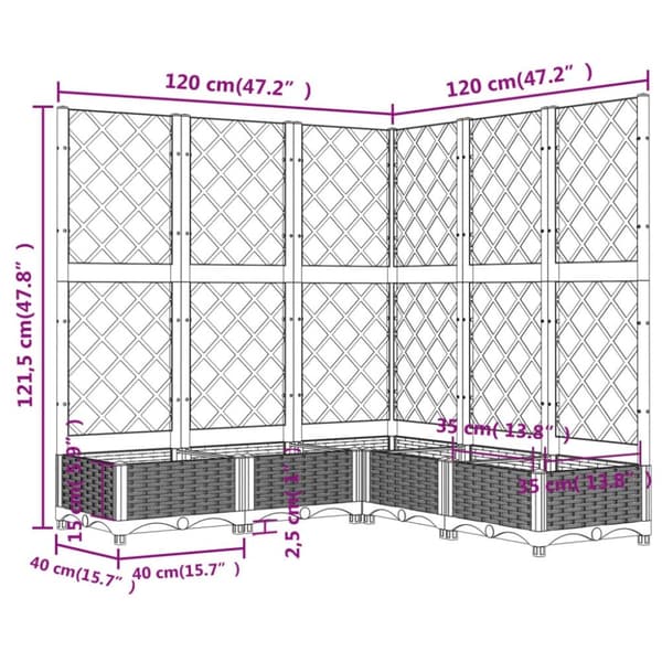 vidaXL plantekasse med espalier 120x120x121,5 cm PP sort