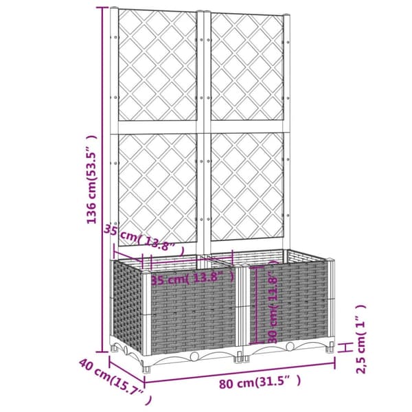 vidaXL plantekasse med espalier 80x40x136 cm PP sort