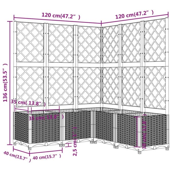 vidaXL Plantekasse med espalier svart 120x120x136 cm PP