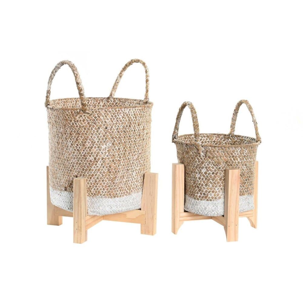 Set of pots DKD Home Decor Natural Wood Fibre Boho (22 x 22 x 20 cm) (22 x 22 x 35 cm)