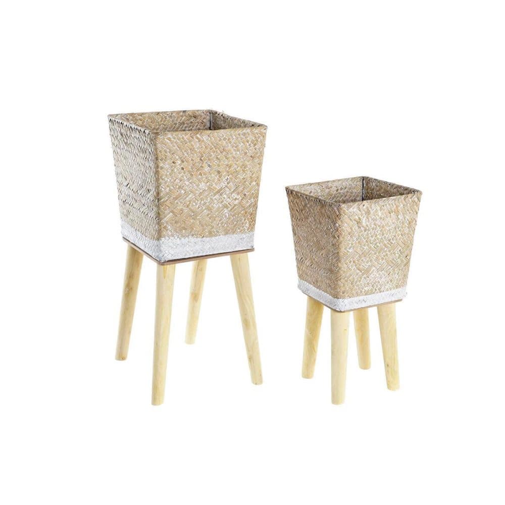 Set of pots DKD Home Decor Natural Wood Fibre Boho (22 x 22 x 48 cm)