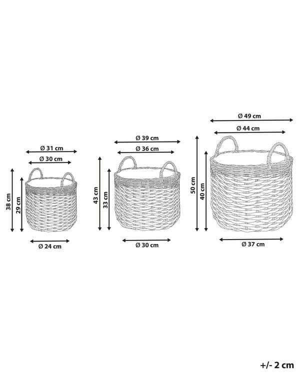 Kurve Grå Hvid Rattan Plastik Sæt 31 x 39 x 49 cm Opbevaringskurve Flet Urtepotteskjuler Tilbehør Planter Indendørs Udendørs med Bærehåndtag