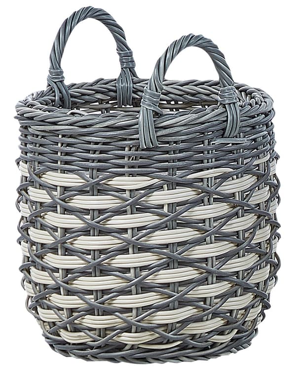 Kurve Grå Hvid Rattan Plastik Sæt 31 x 39 x 49 cm Opbevaringskurve Flet Urtepotteskjuler Tilbehør Planter Indendørs Udendørs med Bærehåndtag
