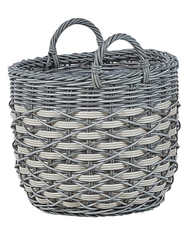 Kurve Grå Hvid Rattan Plastik Sæt 31 x 39 x 49 cm Opbevaringskurve Flet Urtepotteskjuler Tilbehør Planter Indendørs Udendørs med Bærehåndtag