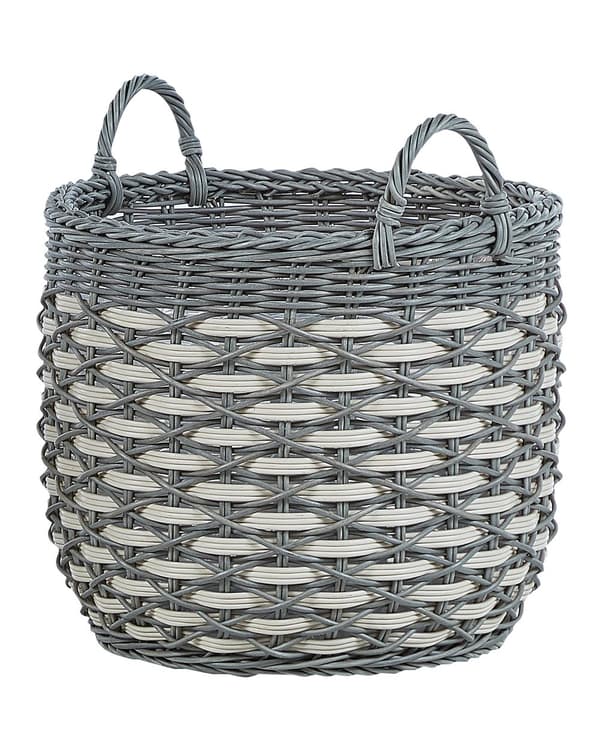 Kurve Grå Hvid Rattan Plastik Sæt 31 x 39 x 49 cm Opbevaringskurve Flet Urtepotteskjuler Tilbehør Planter Indendørs Udendørs med Bærehåndtag