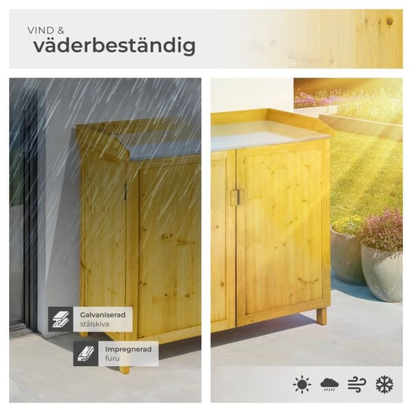 Planteringsbord med underskåp - brun