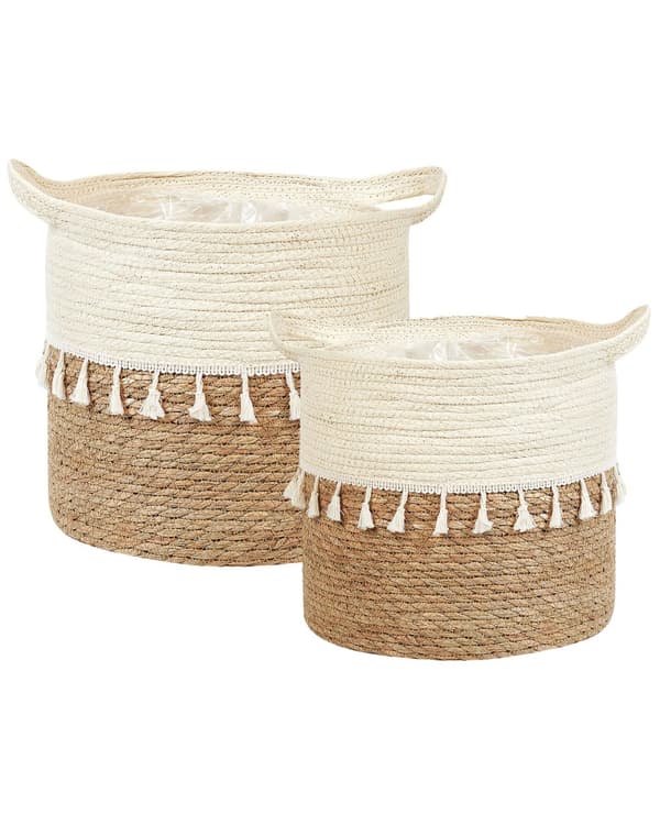 Sæt med 2 Plantekurve Naturlig Beige Søgræs med Papirreb 29 x 26 cm Ovalformede Plantekrukker Frynser Indendørs Brug Boho Stil