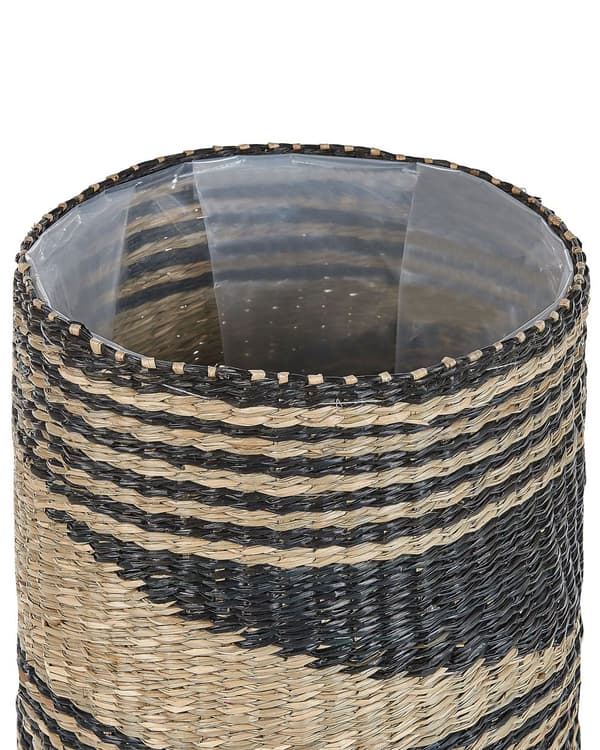Opbevaringskurve Sort Beige Søgræs 3 stk Sæt Blomsterkurve Indendørs Plante Tilbehør Flet Cylinderformet Boho Design Skandinavisk
