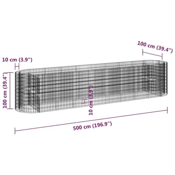 vidaXL Planteringsgabion galvaniserat järn 500x100x100 cm