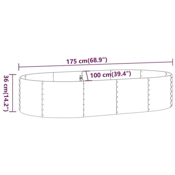 vidaXL Høybed pulverlakkert stål 175x100x36 cm grå