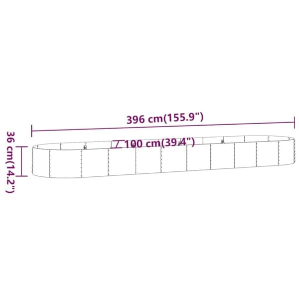 vidaXL Høybed pulverlakkert stål 396x100x36 cm antrasitt