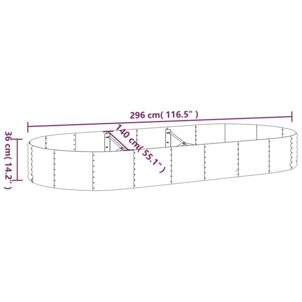 vidaXL Høybed pulverlakkert stål 296x140x36 cm antrasitt