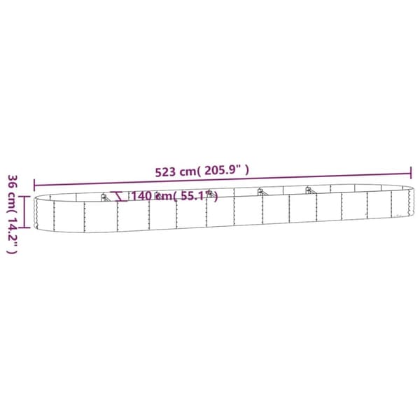 vidaXL Høybed pulverlakkert stål 523x140x36 cm grå
