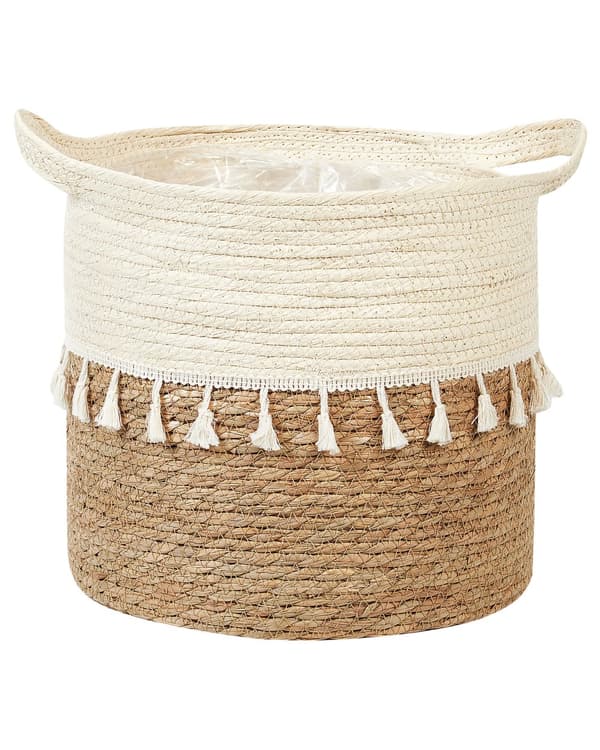 Sett med 2 plantepotter Natur Beige Sjøgress Kurver Boho Dekorativt tilbehør Innendørsbruk