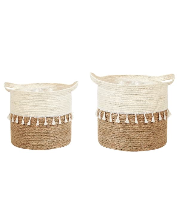 Sett med 2 plantepotter Natur Beige Sjøgress Kurver Boho Dekorativt tilbehør Innendørsbruk